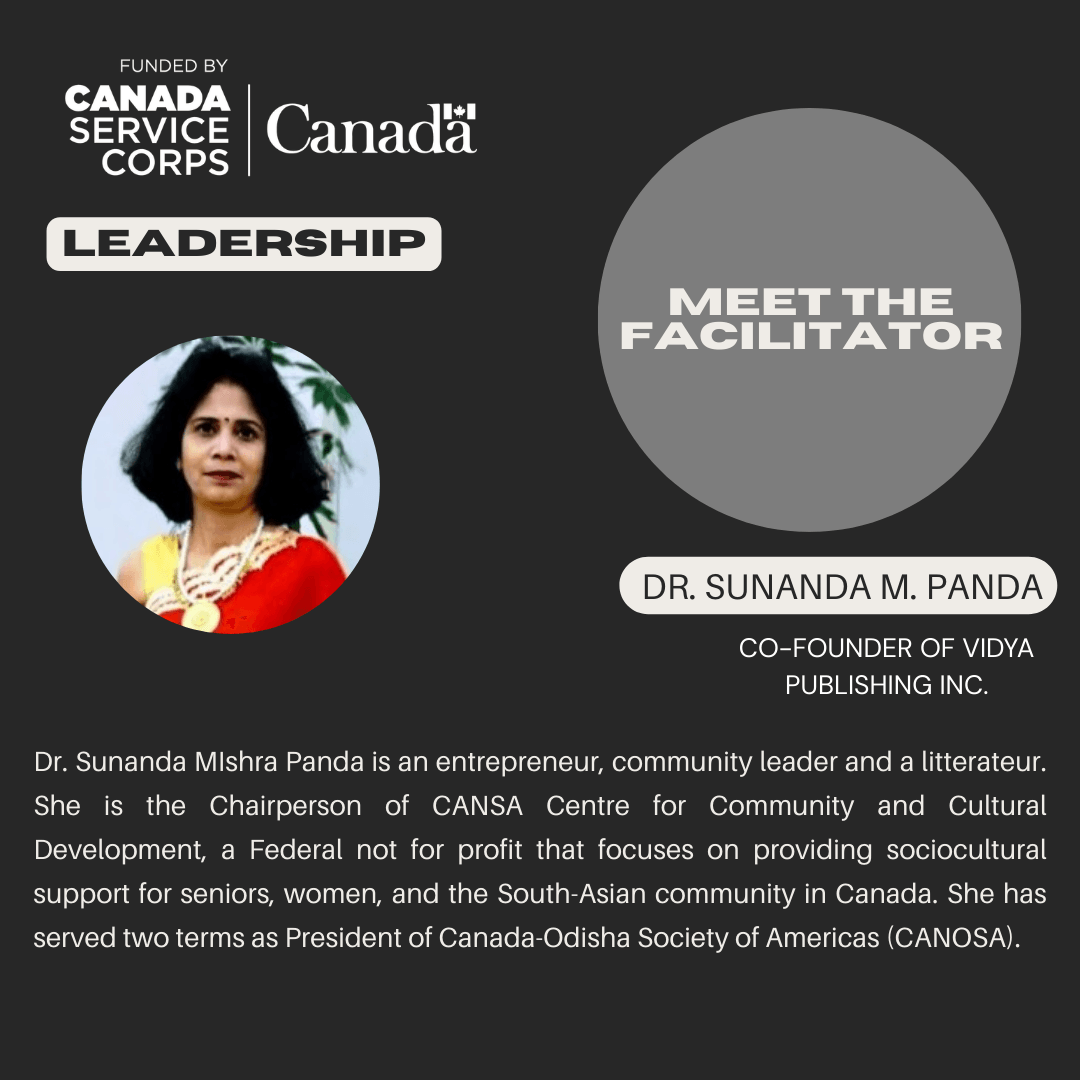 A picture of Dr. Sunanda M. Panda, one of the facilitators for Thrive Project, and description about her work experience