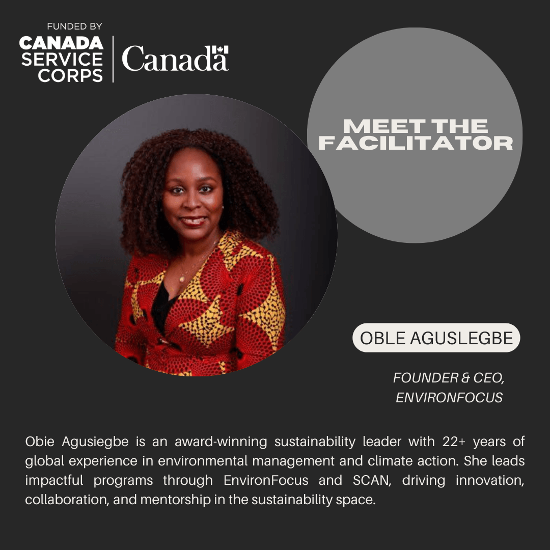 A picture of Oble Aguslegbe, one of the facilitators for Thrive Project, and description about her work experience