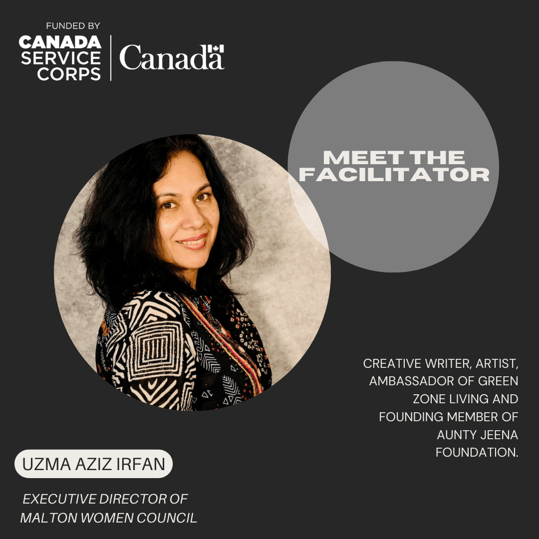 A picture of Uzma Aziz Irfan, one of the facilitators for Thrive Project, and description about her work experience