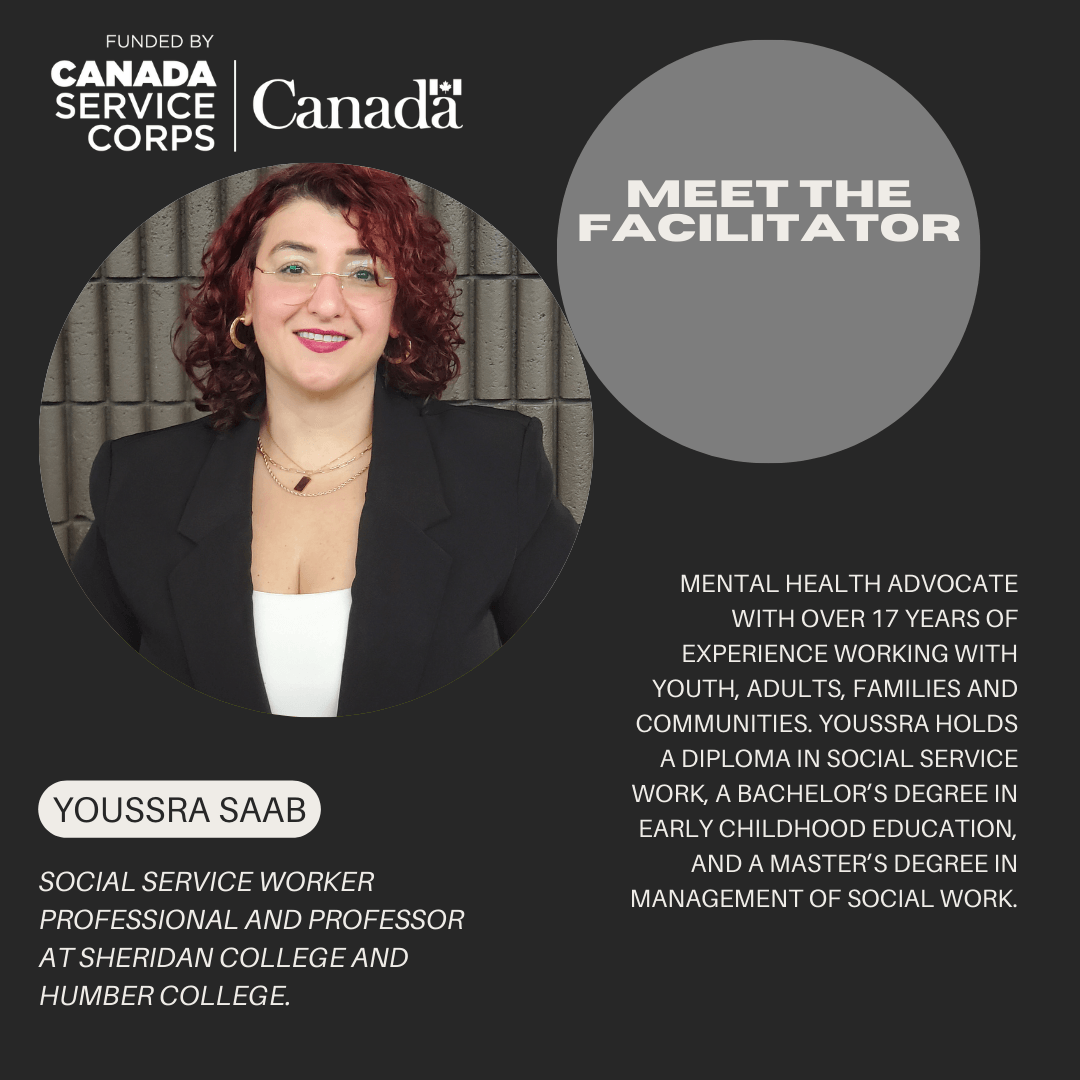 A picture of Youssra Saab, one of the facilitators for Thrive Project, and description about her work experience