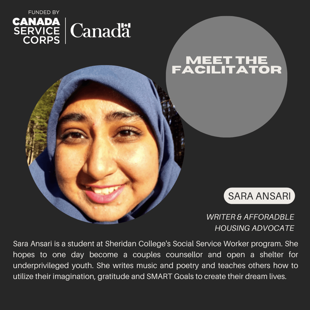 A picture of Sara Ansari, one of the facilitators for Thrive Project, and description about her work experience