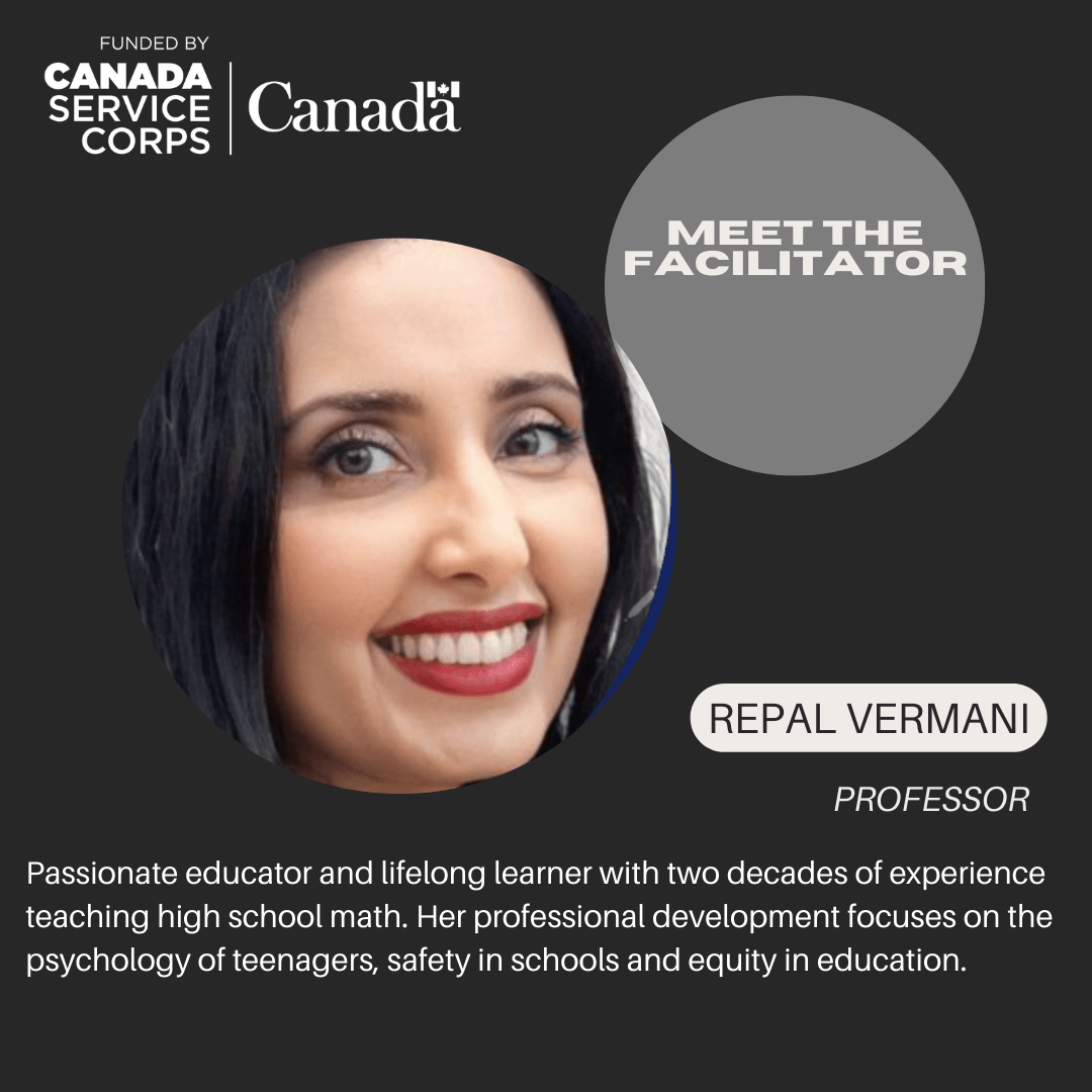 A picture of Professor Repal Vermani, one of the facilitators for Thrive Project, and description about her work experience