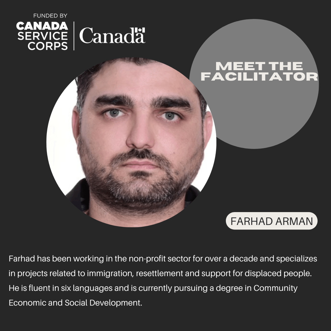 A picture of Farhad Arman, one of the facilitators for Thrive Project, and description about his work experience
