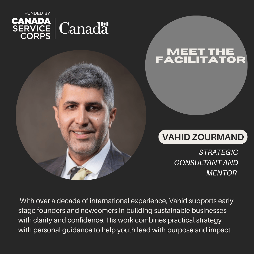 A picture of Vahid Zourmand, one of the facilitators for Thrive Project, and description about his work experience