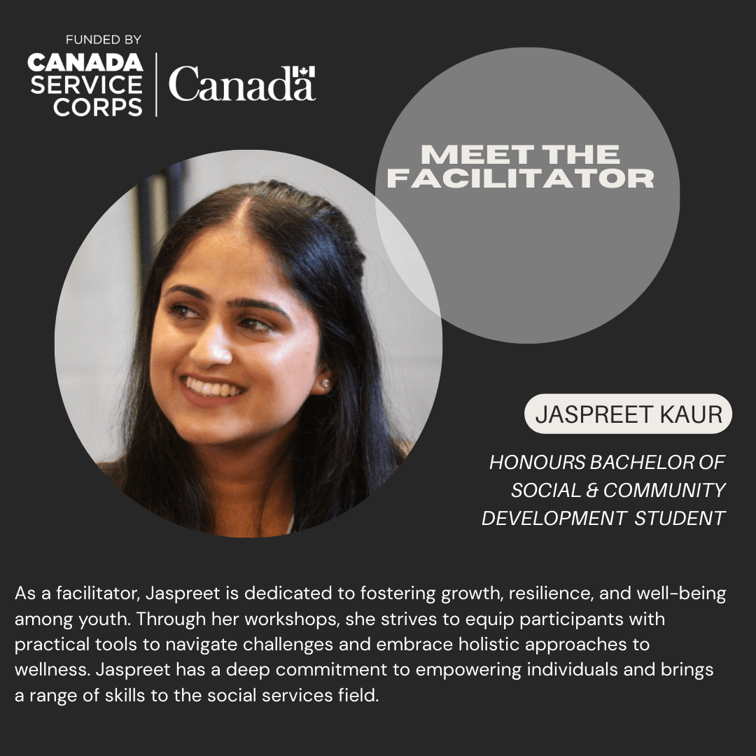 A picture of Jaspreet Kaur, one of the facilitators for Thrive Project, and description about her work experience