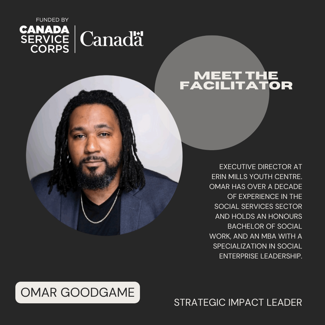 A picture of Omar Goodgame, one of the facilitators for Thrive Project, and description about his work experience