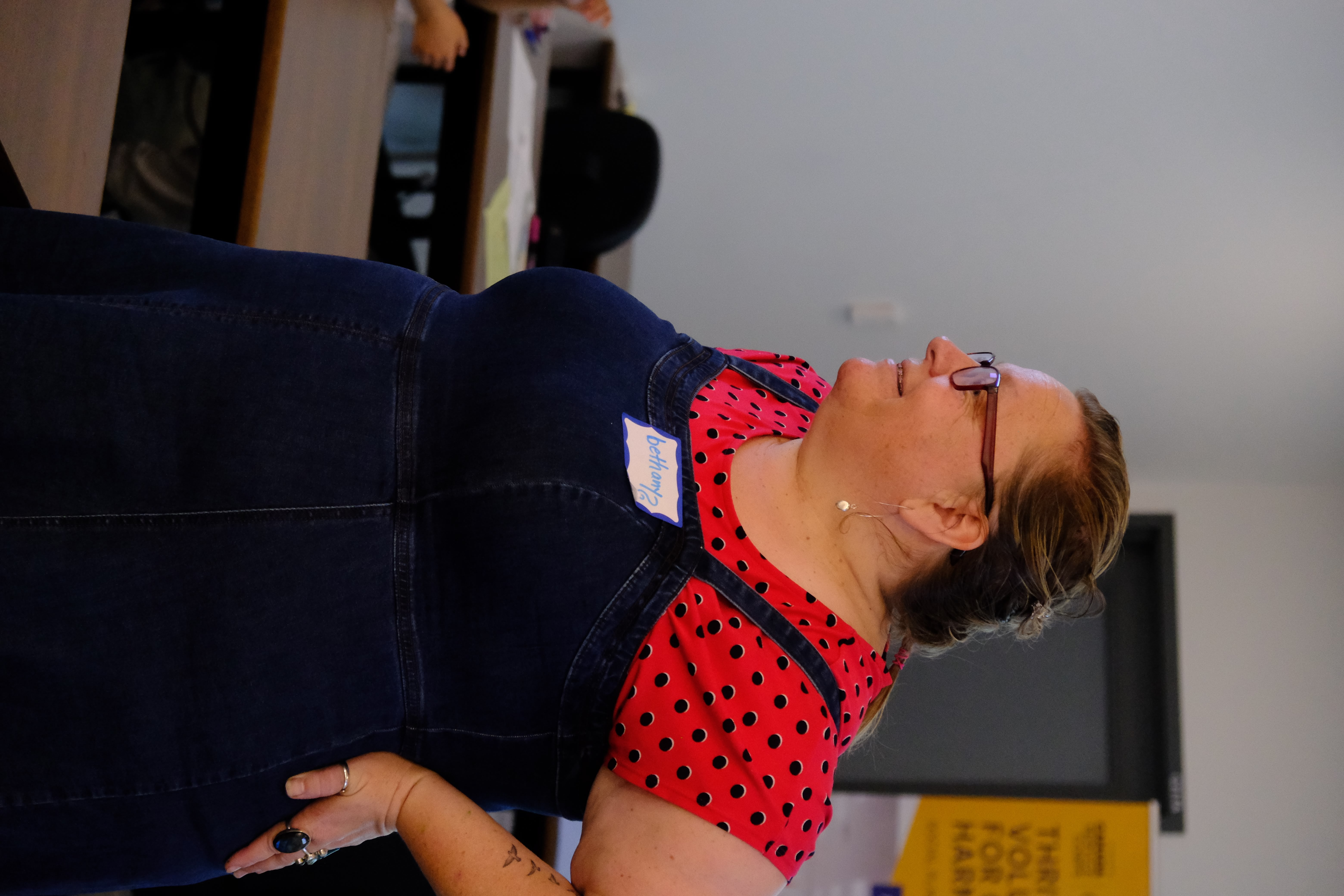A closeup picture of the Facilitator during the Learning How to Practice Community Workshop with Dr. Bethany Osborne on June 3, 2025