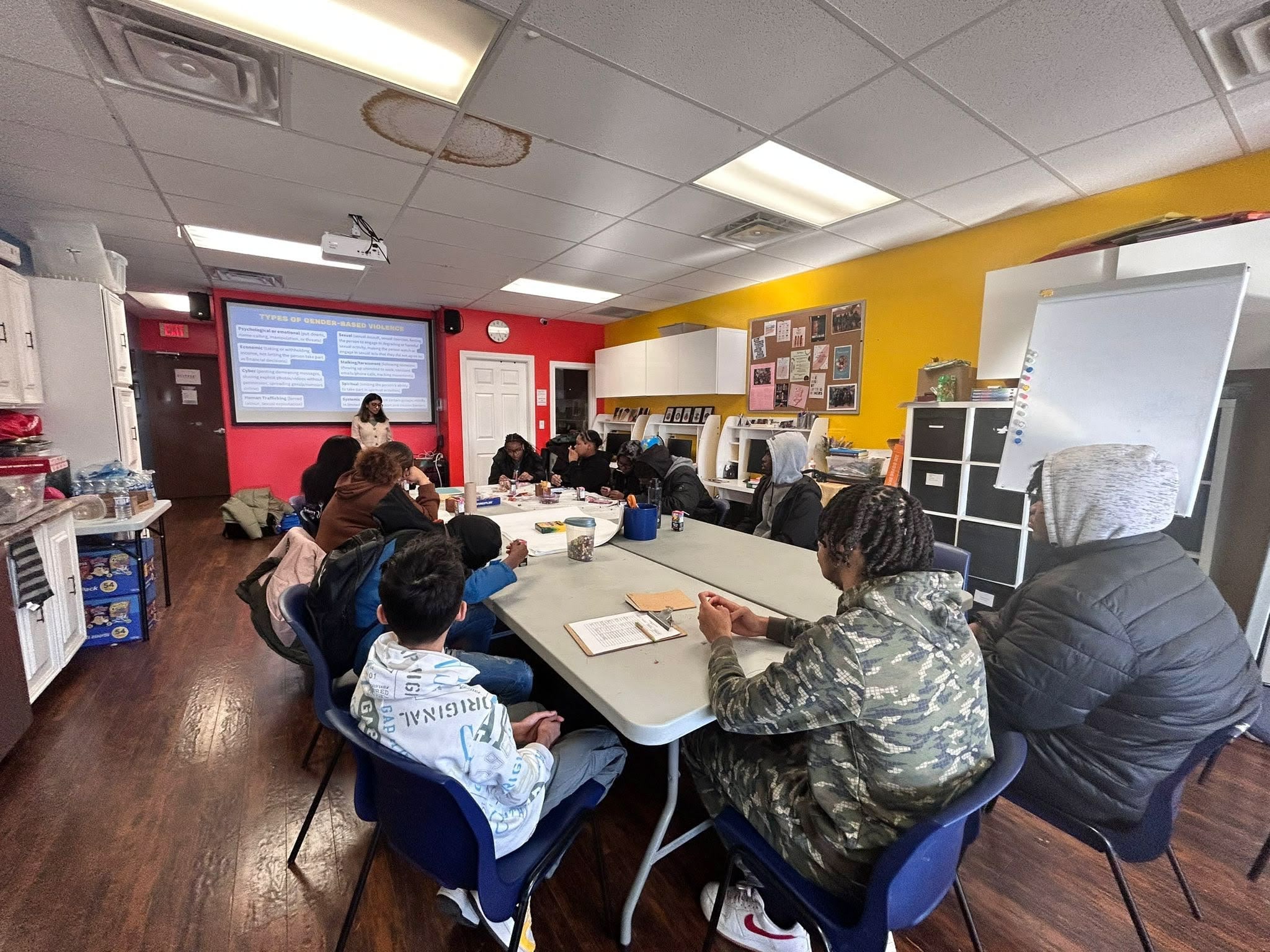 A picture of youths and a facilitator at a life skill, mental wellness and safer community workshop.